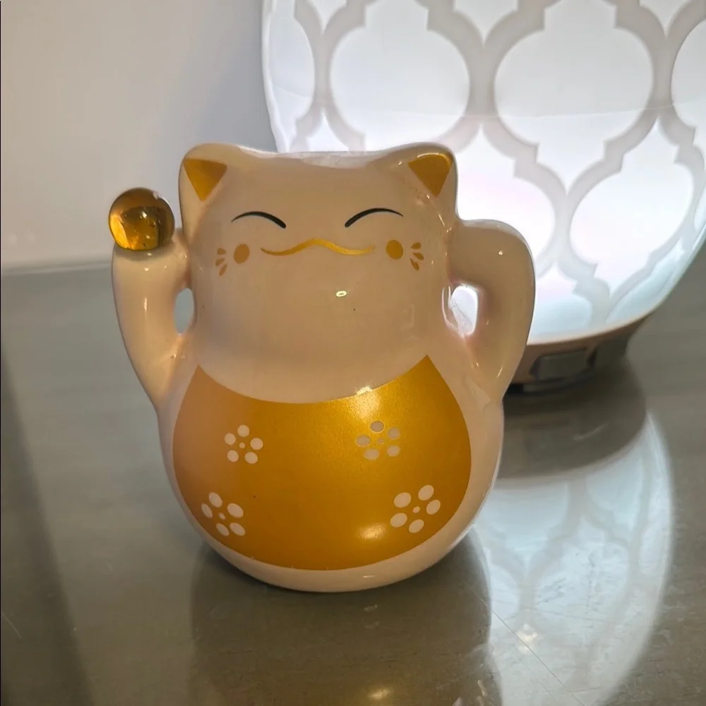 Lucky Cat Figurine with Gold Accents